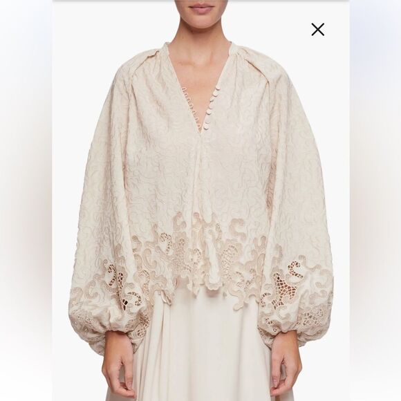 Jonathan Simkhai 
Jaid Embroidered Eyelet Blouse Cream Lace top $495 Sz L - Picture 2 of 15